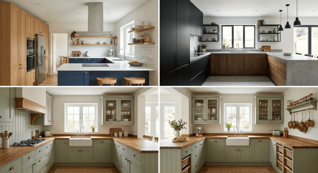 u shaped kitchen cabinets layout