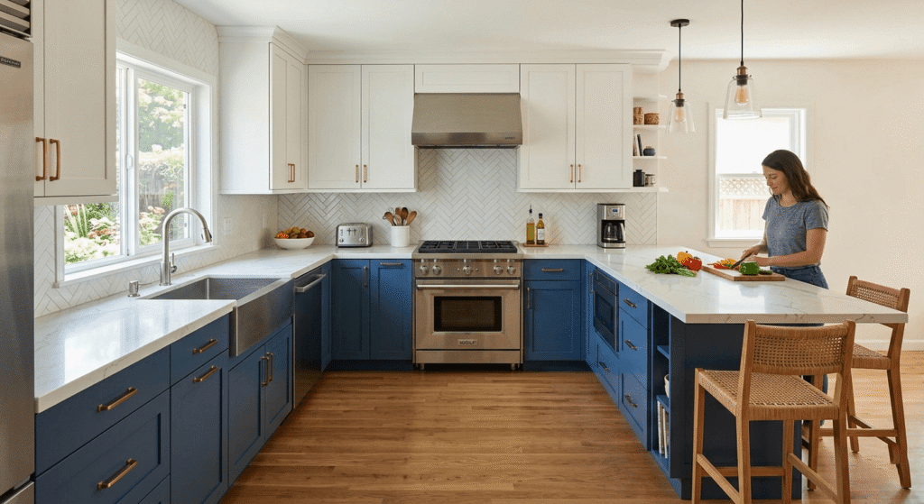 u shaped kitchen with countertop