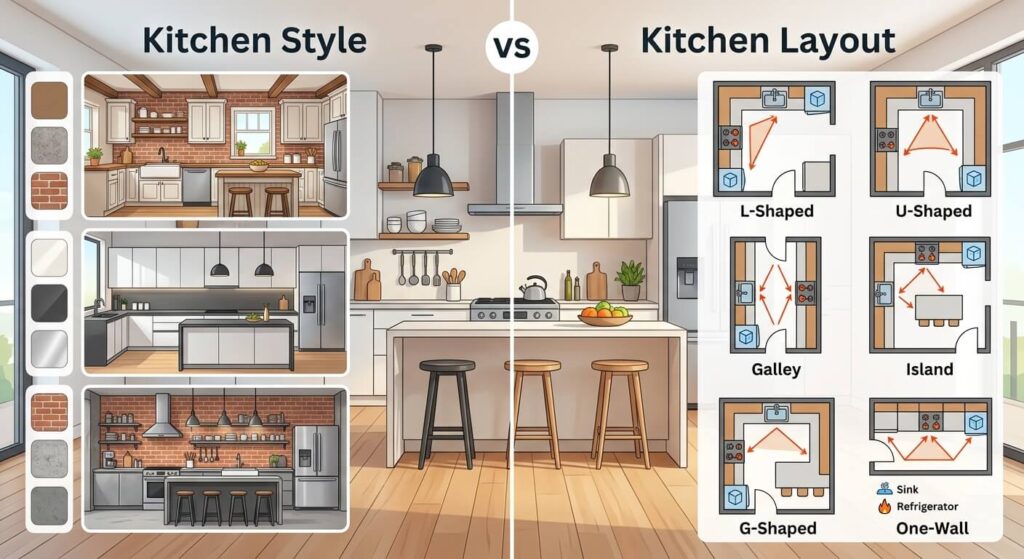 kitchen styles vs kitchen layouts