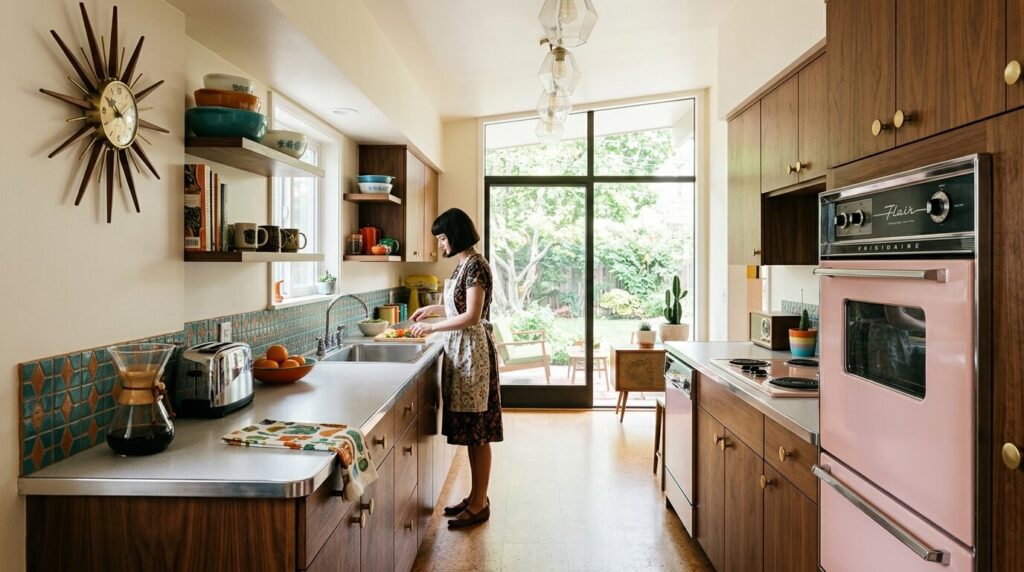 mid century modern galley kitchen