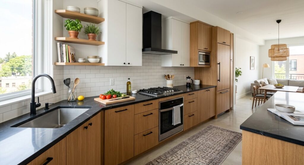 one wall single sided galley kitchen