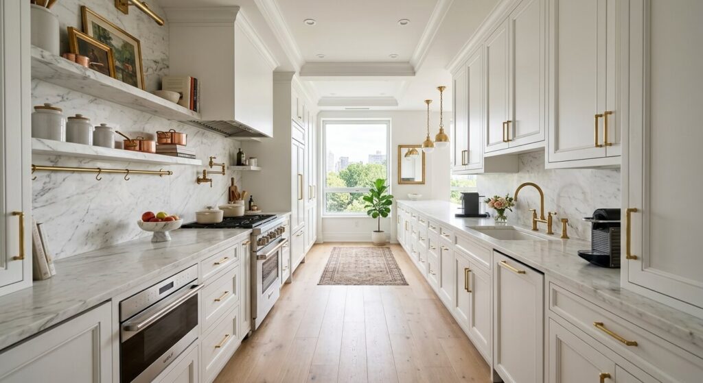 white and luxury galley kitchens